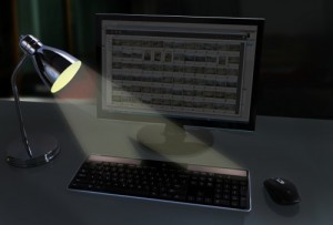 El teclado inhalámbrico que funciona con la luz de una lámpara.